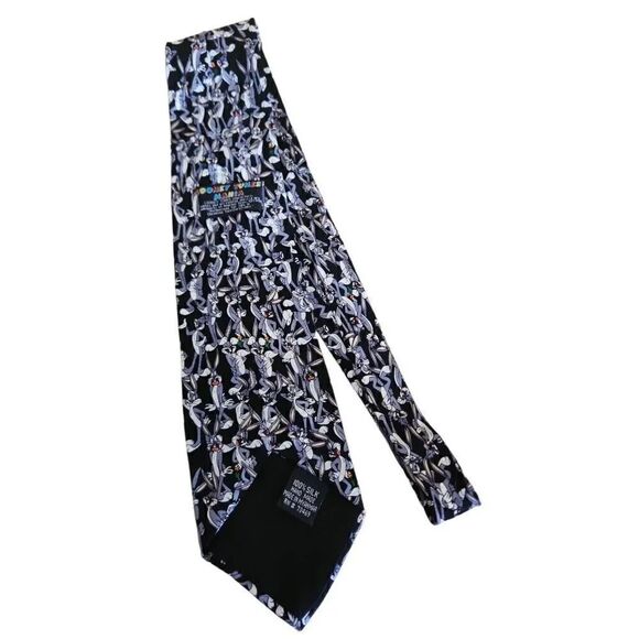 Vintage Looney tunes BUGS BUNNY Black and gray 100% silk tie - Picture 2 of 2